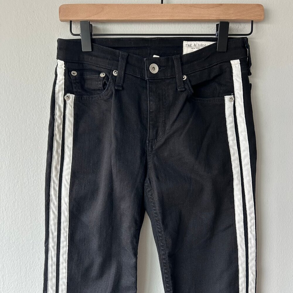 Rag & Bone Cate Mid-Rise Flare Jeans Women's Size 25 Black White Side Stripe - Picture 4 of 12